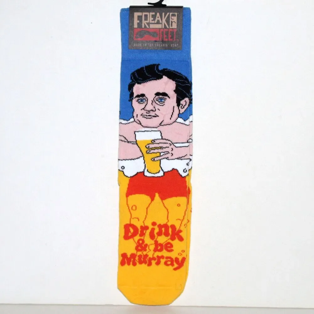 Freaker USA socks Drink And Be Murray unisex yellow blue Bill Murray